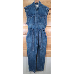 We The Free Sydney Sleeveless Belted Overall Women Small Denim Jumpsuit Blue